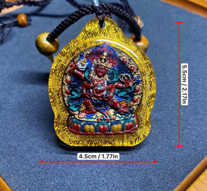 Handpainted Red Jambhala Tsa Tsa, Tibetan Wealth Deity Clay Amulet, Mineral Pigment Gau Box Pendant, Miniature Thangka Gift