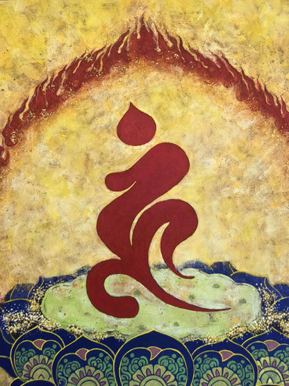 EverestArtStudios Ucchuṣma Vajra Seed Syllable Print | Tibetan Buddhist Wall Art | Sacred Mantra Art | Framed or Unframed Giclée Print