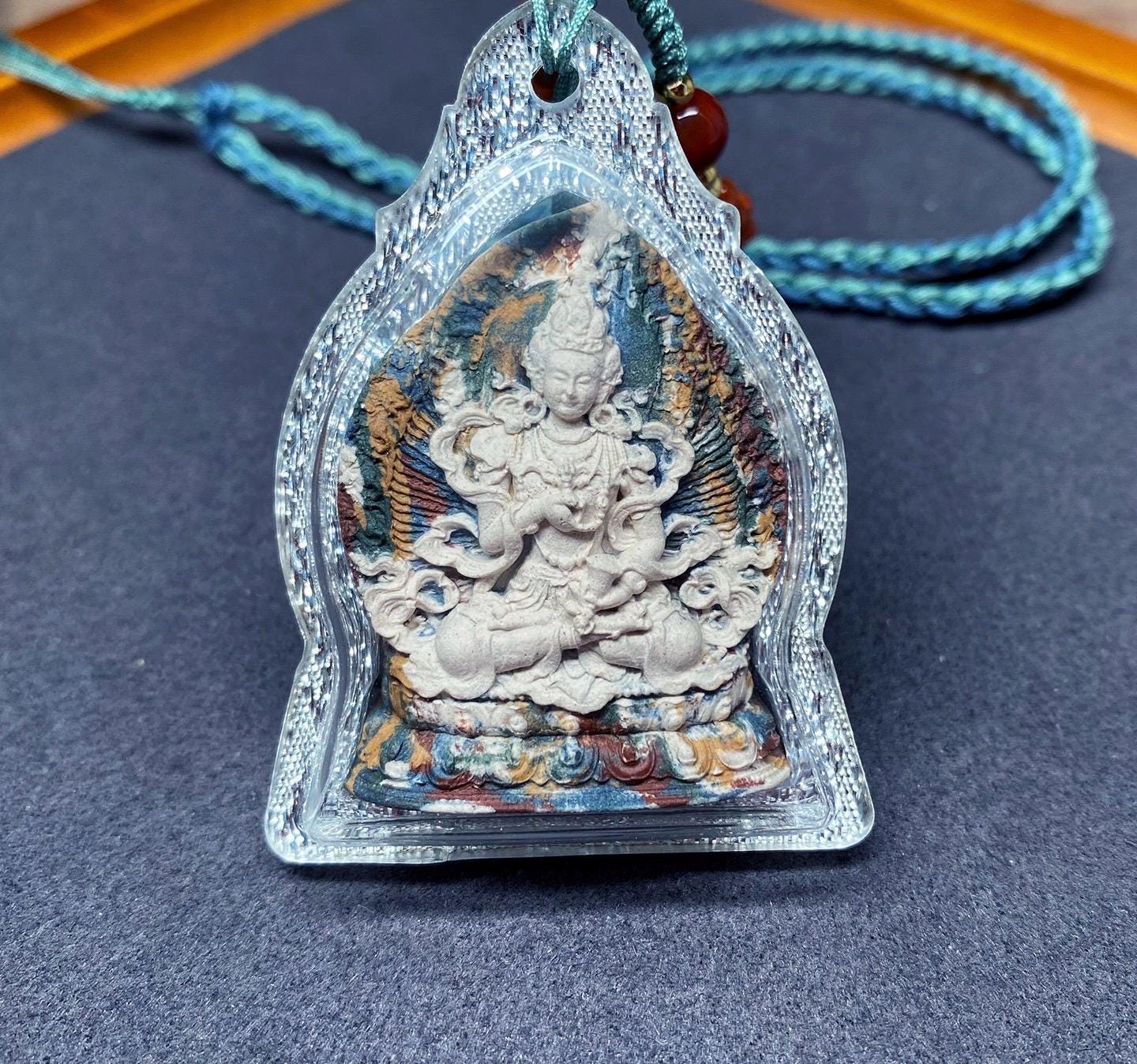 Handpainted Vajrasattva Tsa Tsa, Tibetan Purification Clay Amulet, Mineral Pigment Gau Box Pendant, Miniature Thangka Gift
