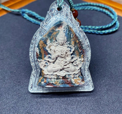 Handpainted Vajrasattva Tsa Tsa, Tibetan Purification Clay Amulet, Mineral Pigment Gau Box Pendant, Miniature Thangka Gift