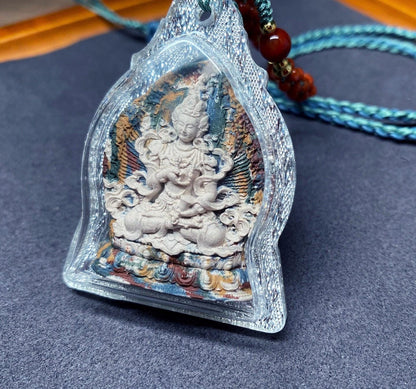 Handpainted Vajrasattva Tsa Tsa, Tibetan Purification Clay Amulet, Mineral Pigment Gau Box Pendant, Miniature Thangka Gift