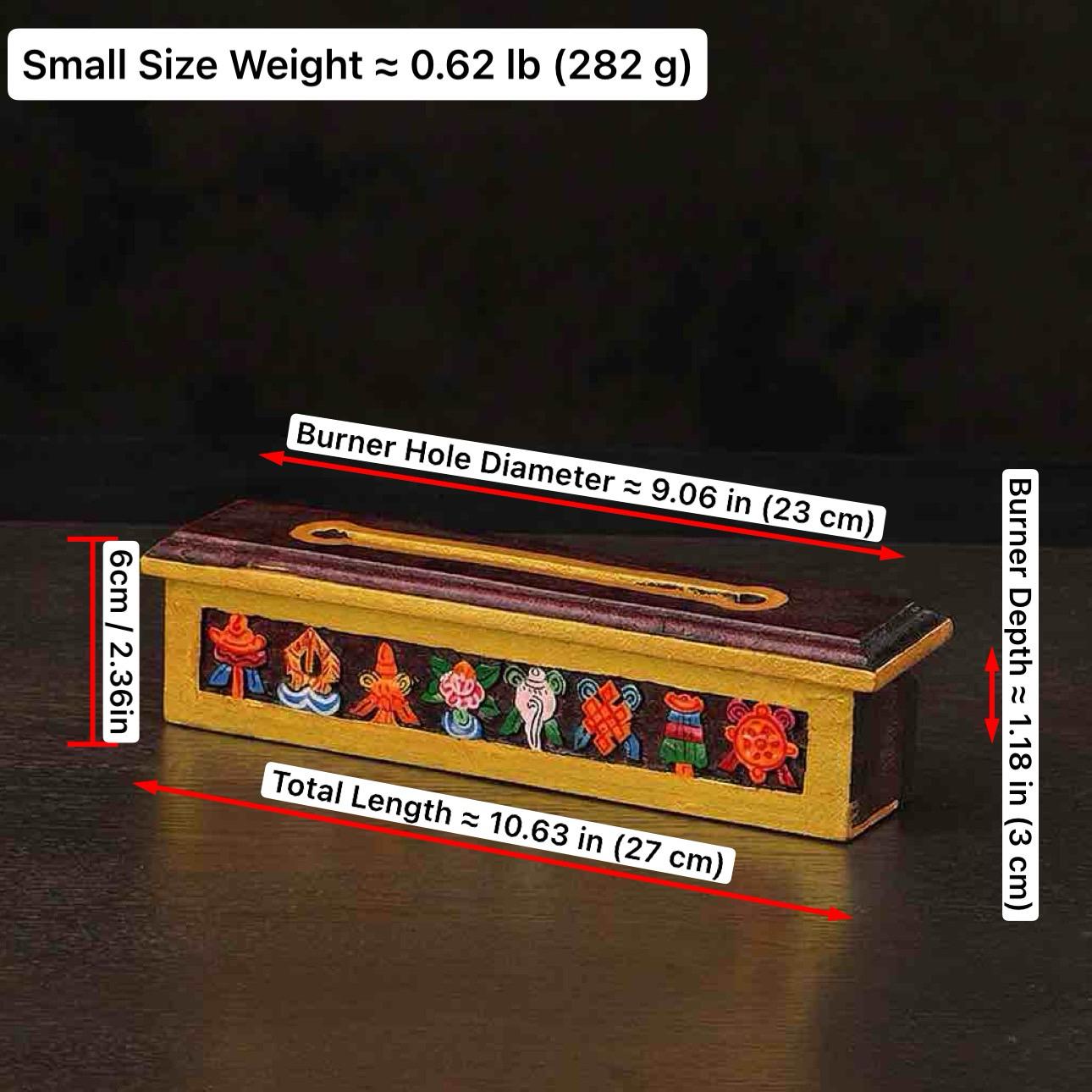 Nepalese Handpainted Wooden Tibetan Incense Burner Box, Eight Auspicious Symbols Incense Holder, Vintage Sacred Buddhist Home Decor Gift