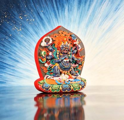 Six-Armed Mahākāla Statue – Hand-Painted Tibetan Buddhist Protector – Handmade in Tibet – Home Altar Shrine Decor