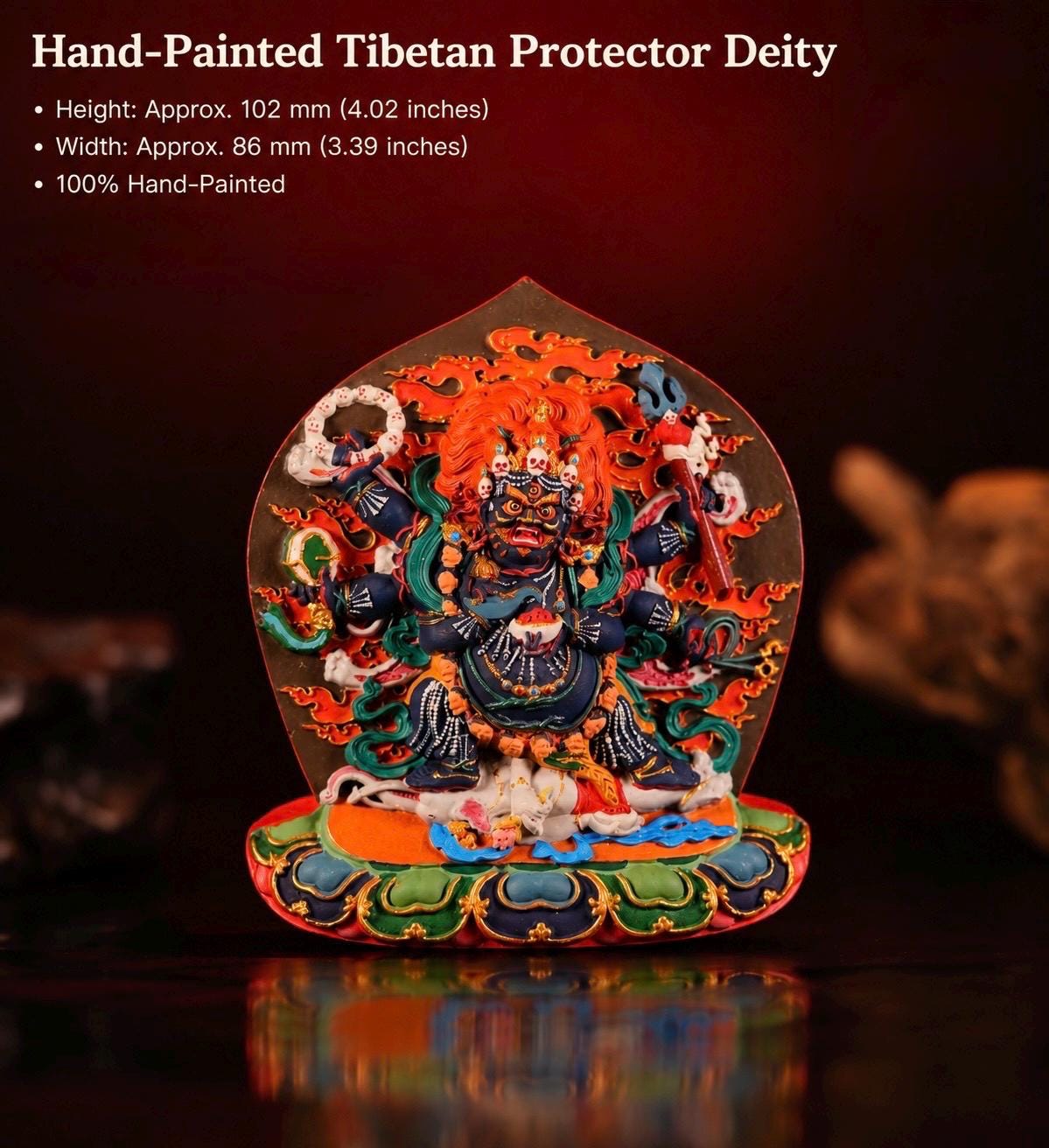 Six-Armed Mahākāla Statue – Hand-Painted Tibetan Buddhist Protector – Handmade in Tibet – Home Altar Shrine Decor