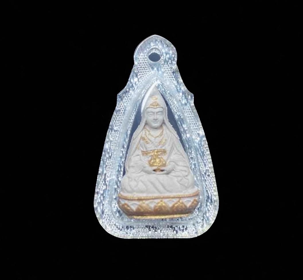 Handpainted Guru Rinpoche Tsa Tsa, Tibetan Padmasambhava Clay Amulet, Incense Ash Gau Box Pendant, Miniature Thangka Gift