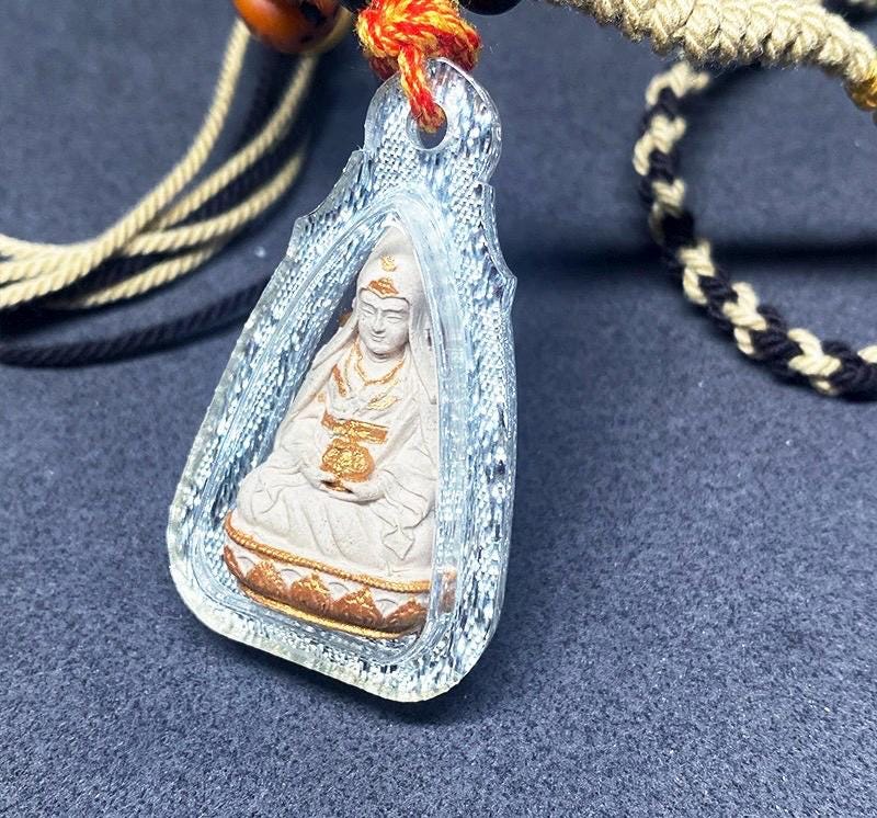 Handpainted Guru Rinpoche Tsa Tsa, Tibetan Padmasambhava Clay Amulet, Incense Ash Gau Box Pendant, Miniature Thangka Gift