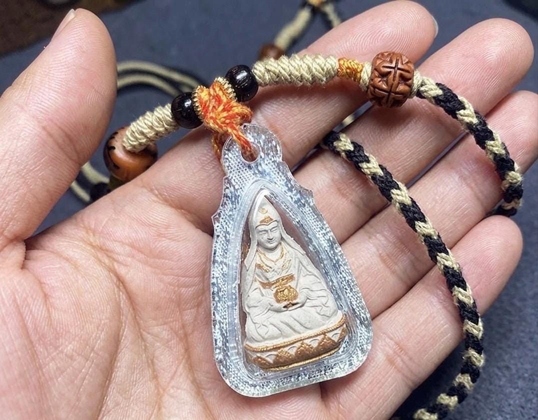 Handpainted Guru Rinpoche Tsa Tsa, Tibetan Padmasambhava Clay Amulet, Incense Ash Gau Box Pendant, Miniature Thangka Gift