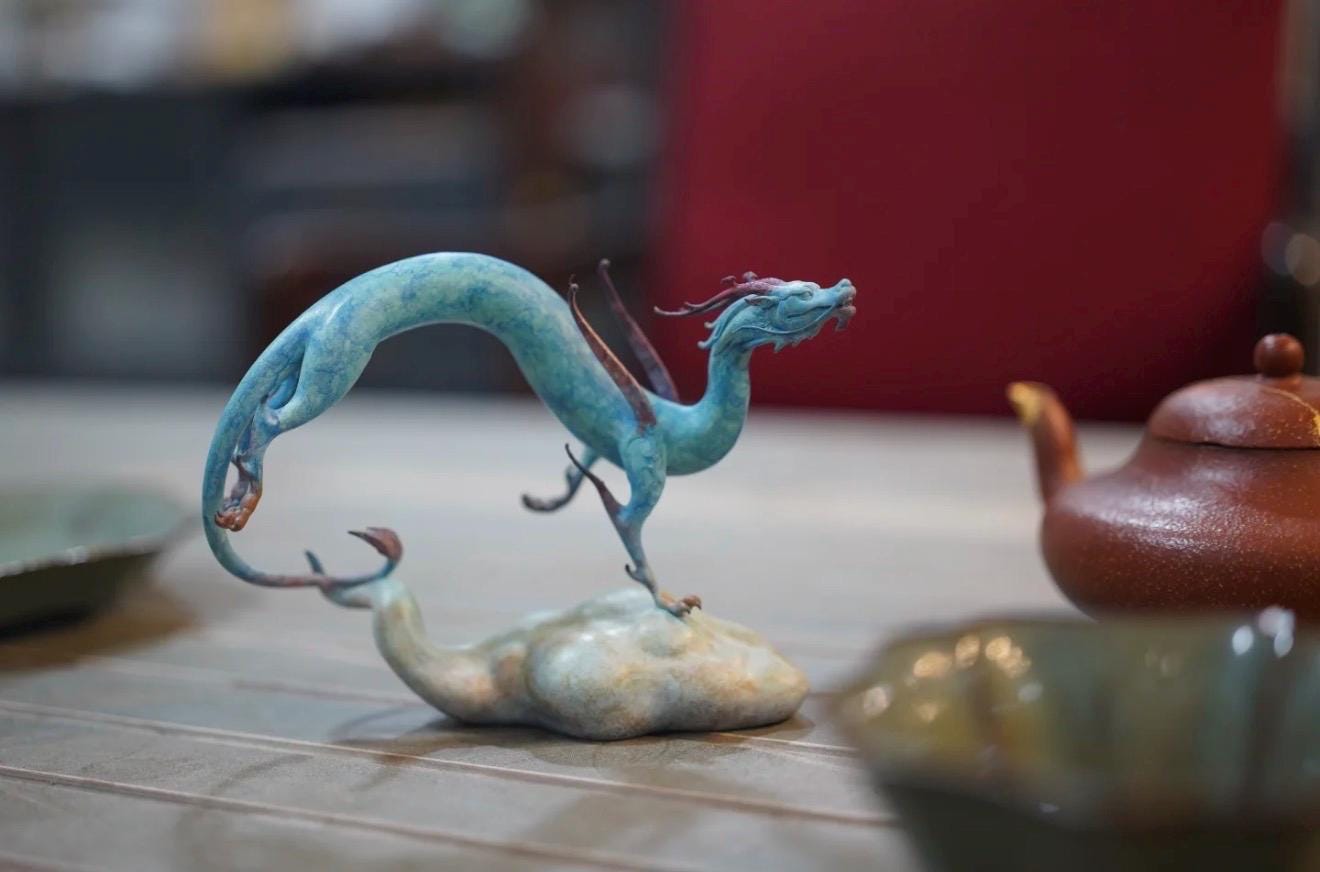 EverestArtStudios Roaming Chinese Dragon Sculpture Hand-Cast Oriental Art Decor