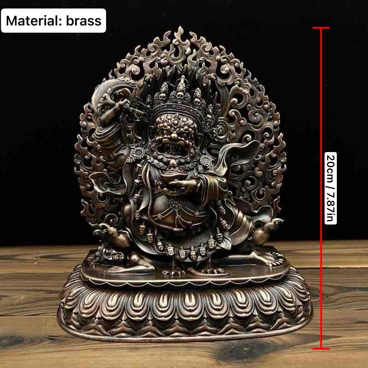 Nepalese Copper Two Armed Mahakala Statue, Handcrafted Karma Kagyu Protector Shrine Figurine, Sacred Tibetan Buddhist Altar Decor Gift
