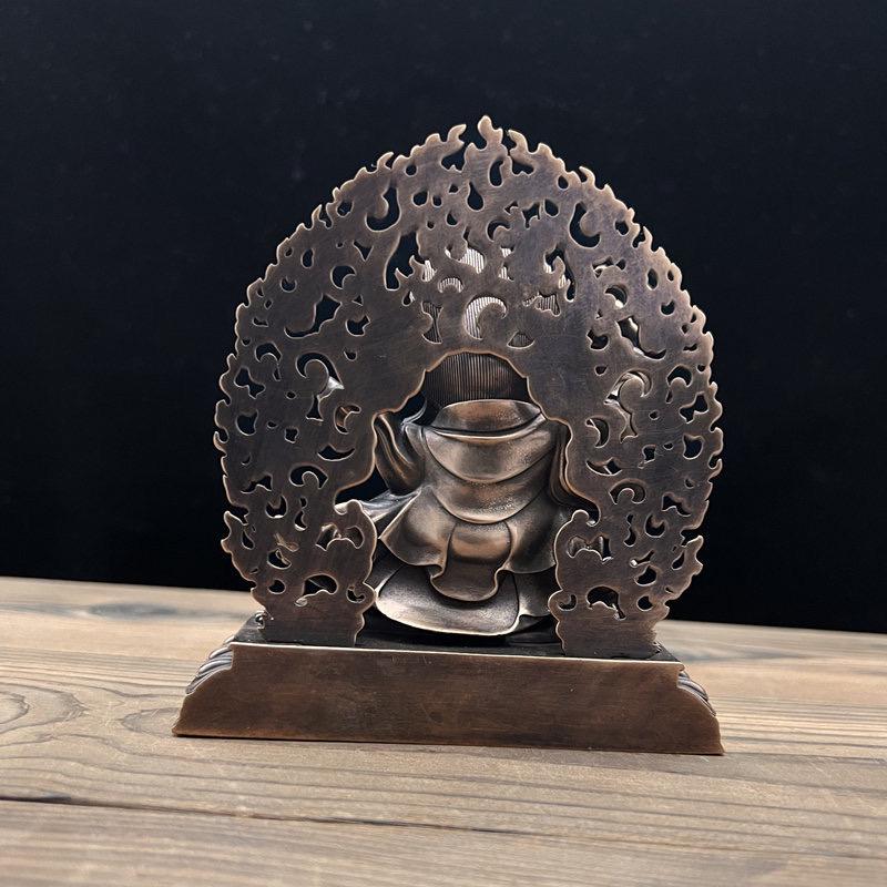 Nepalese Copper Two Armed Mahakala Statue, Handcrafted Karma Kagyu Protector Shrine Figurine, Sacred Tibetan Buddhist Altar Decor Gift