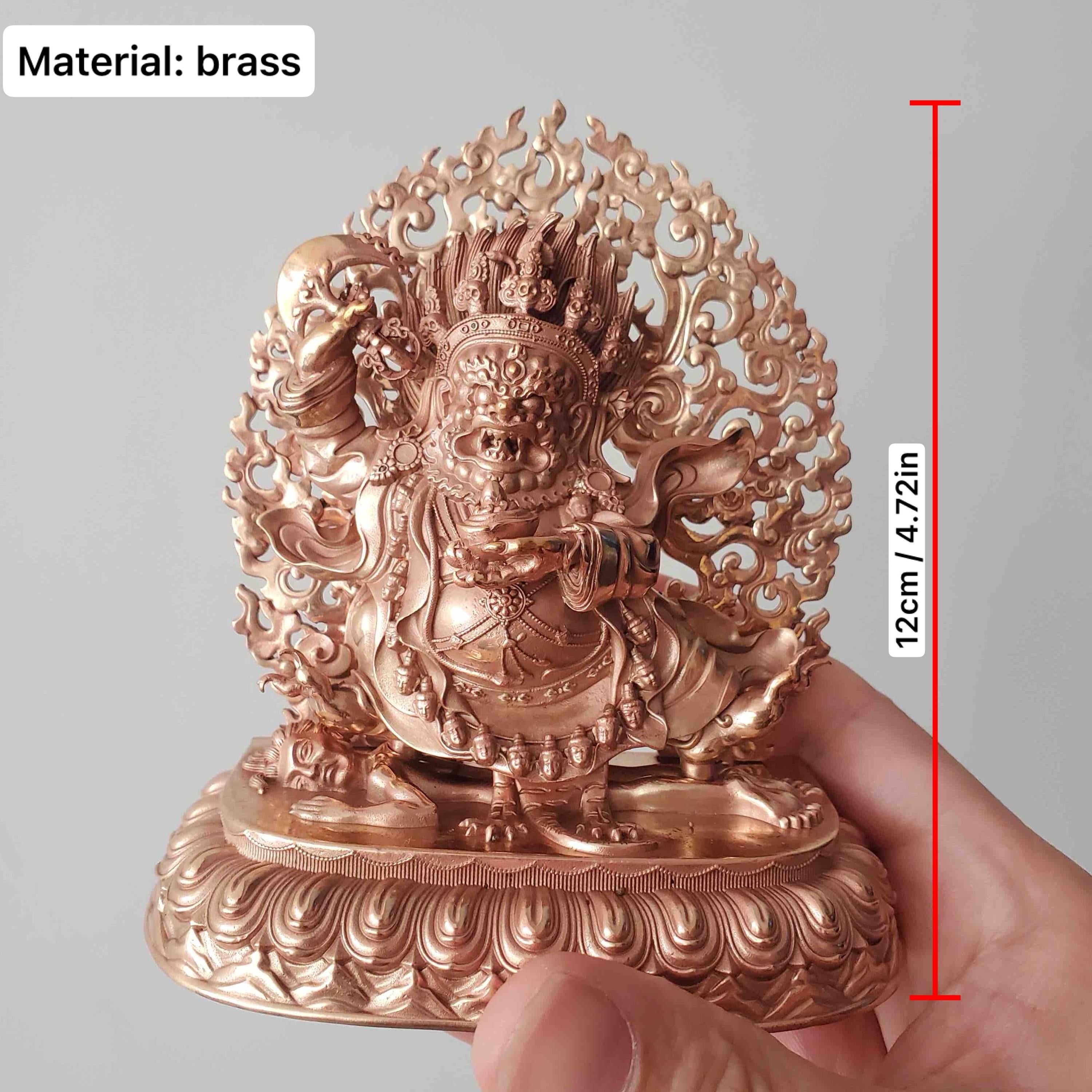Nepalese Copper Two Armed Mahakala Statue, Handcrafted Karma Kagyu Protector Shrine Figurine, Sacred Tibetan Buddhist Altar Decor Gift