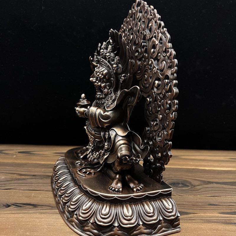 Nepalese Copper Two Armed Mahakala Statue, Handcrafted Karma Kagyu Protector Shrine Figurine, Sacred Tibetan Buddhist Altar Decor Gift