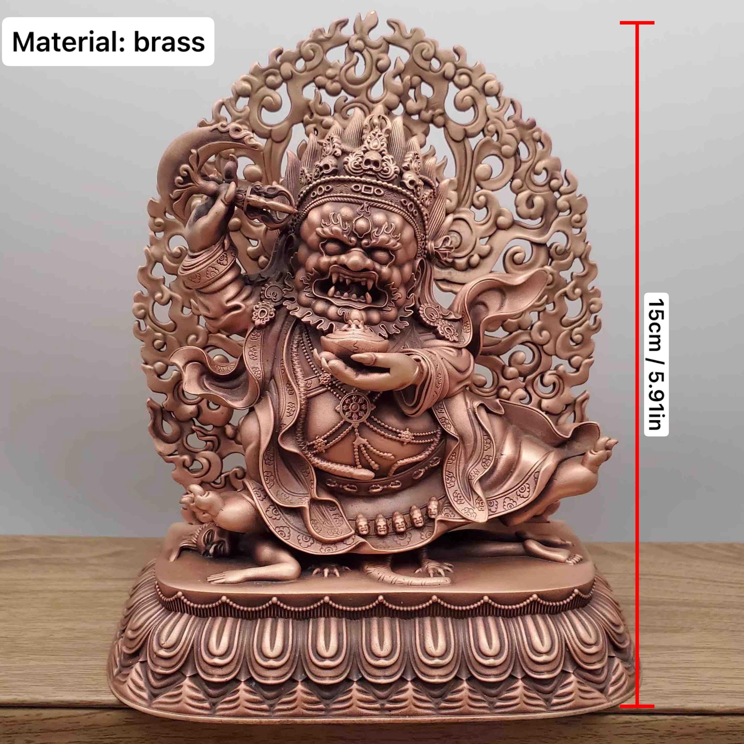 Nepalese Copper Two Armed Mahakala Statue, Handcrafted Karma Kagyu Protector Shrine Figurine, Sacred Tibetan Buddhist Altar Decor Gift