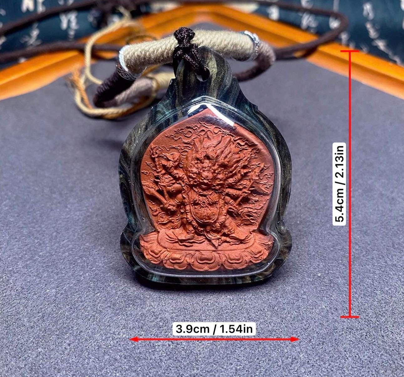 Handpainted Hayagriva Tsa Tsa, Tibetan Wrathful Deity Clay Amulet, Mineral Pigment Gau Box Pendant, Miniature Thangka Gift