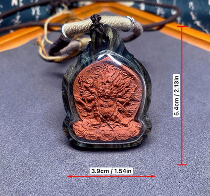 Handpainted Hayagriva Tsa Tsa, Tibetan Wrathful Deity Clay Amulet, Mineral Pigment Gau Box Pendant, Miniature Thangka Gift