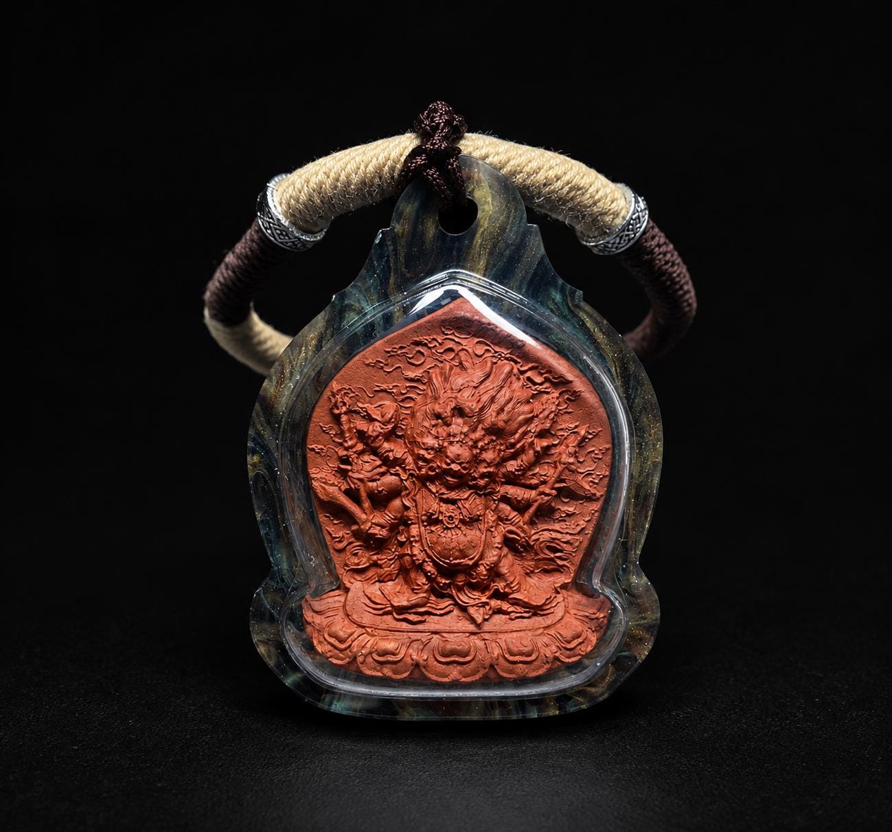 Handpainted Hayagriva Tsa Tsa, Tibetan Wrathful Deity Clay Amulet, Mineral Pigment Gau Box Pendant, Miniature Thangka Gift