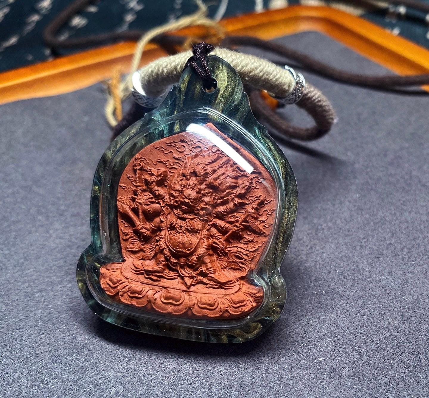 Handpainted Hayagriva Tsa Tsa, Tibetan Wrathful Deity Clay Amulet, Mineral Pigment Gau Box Pendant, Miniature Thangka Gift