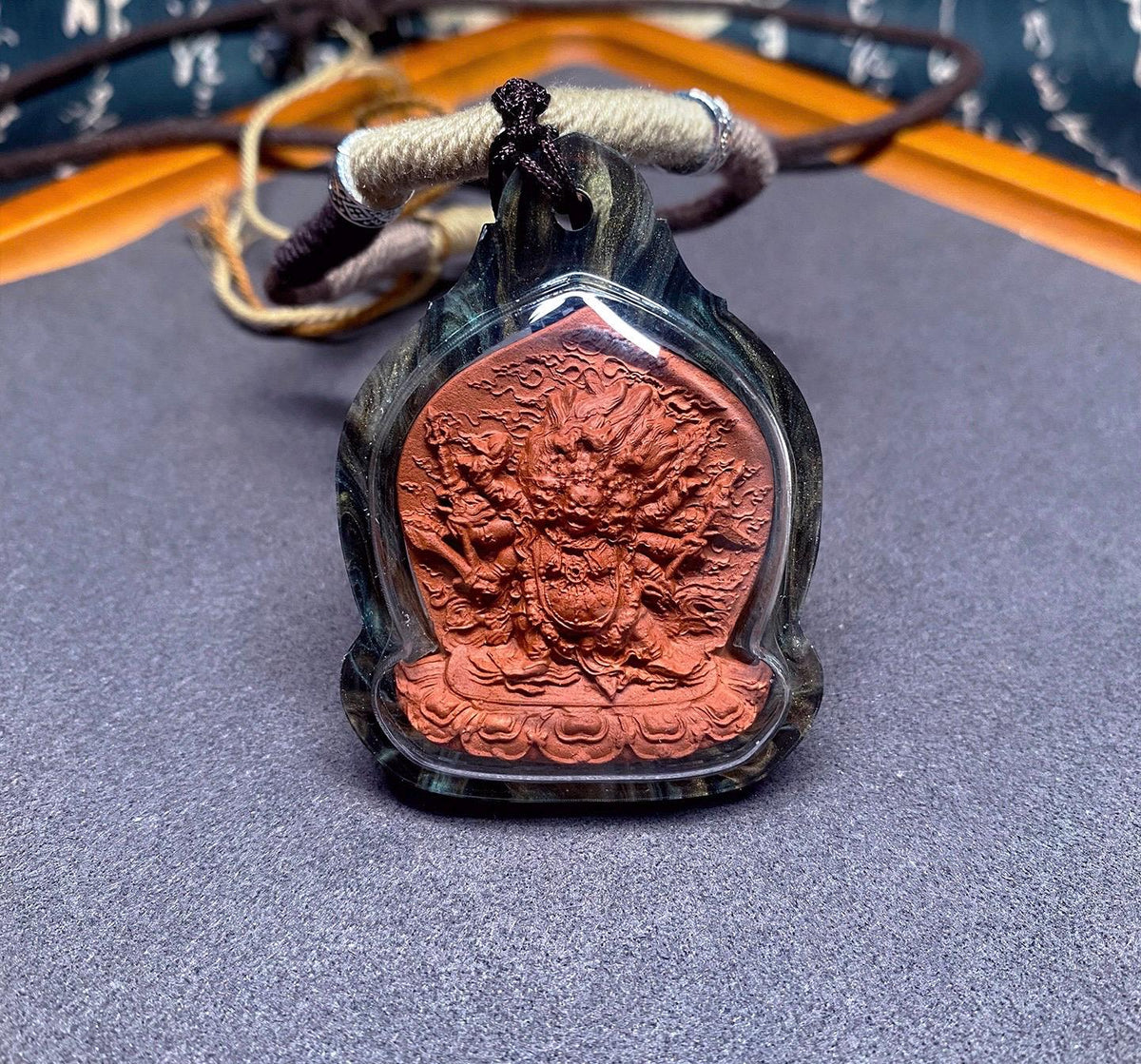 Handpainted Hayagriva Tsa Tsa, Tibetan Wrathful Deity Clay Amulet, Mineral Pigment Gau Box Pendant, Miniature Thangka Gift