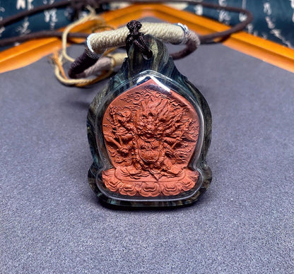 Handpainted Hayagriva Tsa Tsa, Tibetan Wrathful Deity Clay Amulet, Mineral Pigment Gau Box Pendant, Miniature Thangka Gift