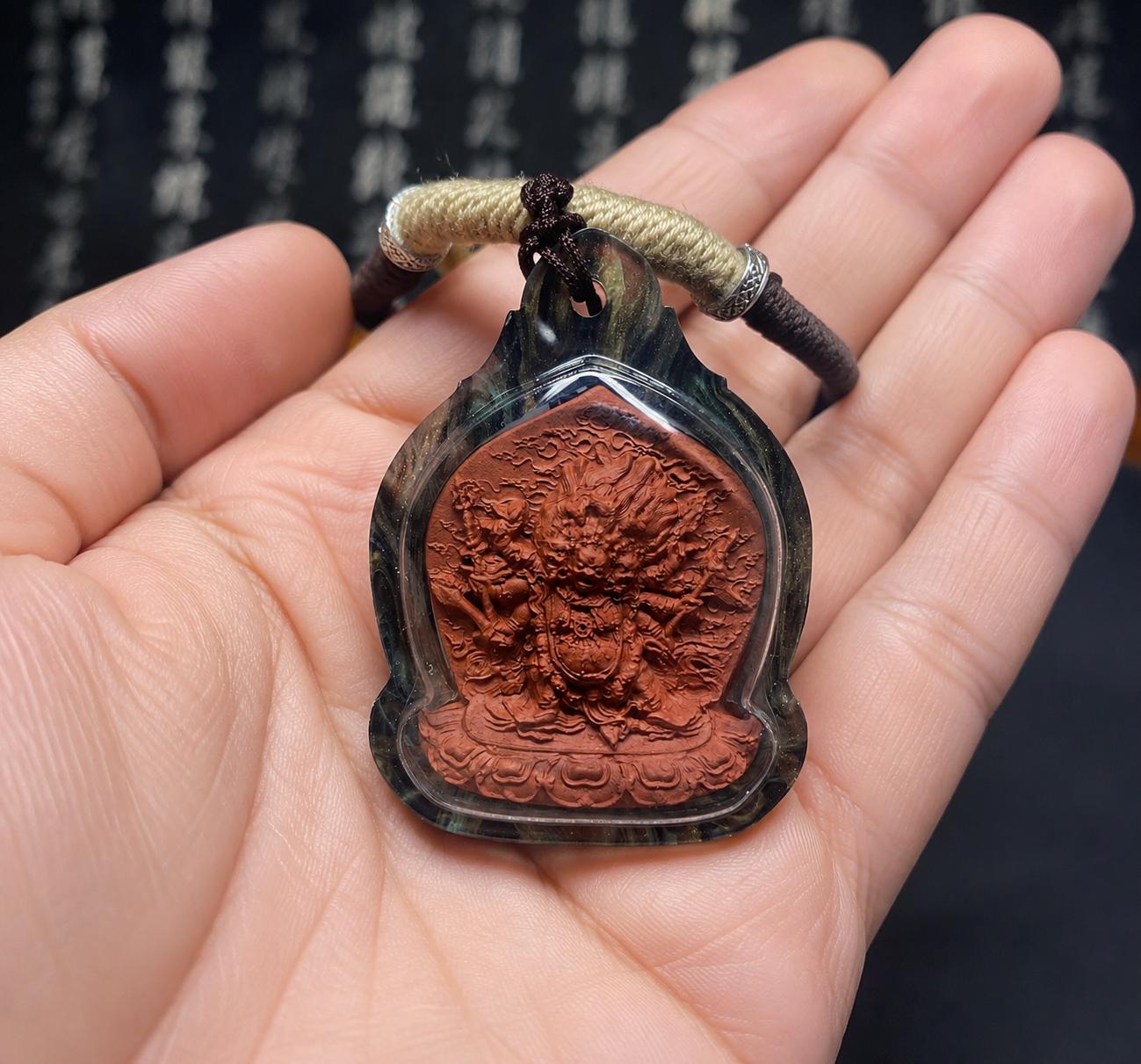 Handpainted Hayagriva Tsa Tsa, Tibetan Wrathful Deity Clay Amulet, Mineral Pigment Gau Box Pendant, Miniature Thangka Gift