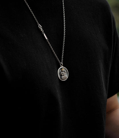 12 Armed Manjushri Pendant 925 Silver 24k Gold Plated, Wisdom Heart Protection Wheel Amulet, Vintage Sacred Buddhist Jewelry Gift