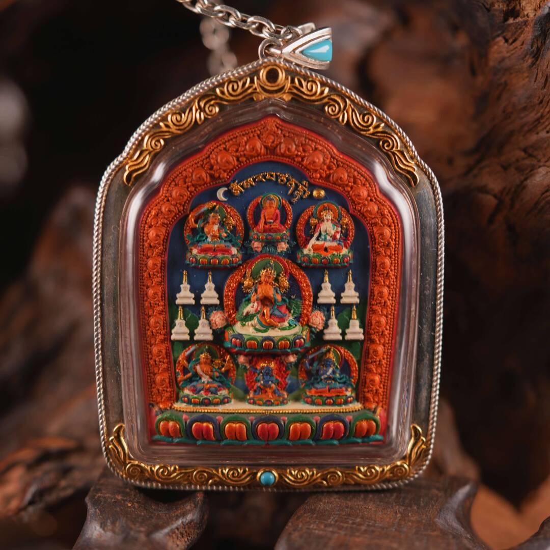 Double Sided Manjushri Yamantaka Tsa Tsa, Handpainted Tibetan Amulet, 925 Silver Gau Box Pendant, Sacred Buddhist Wisdom Jewelry