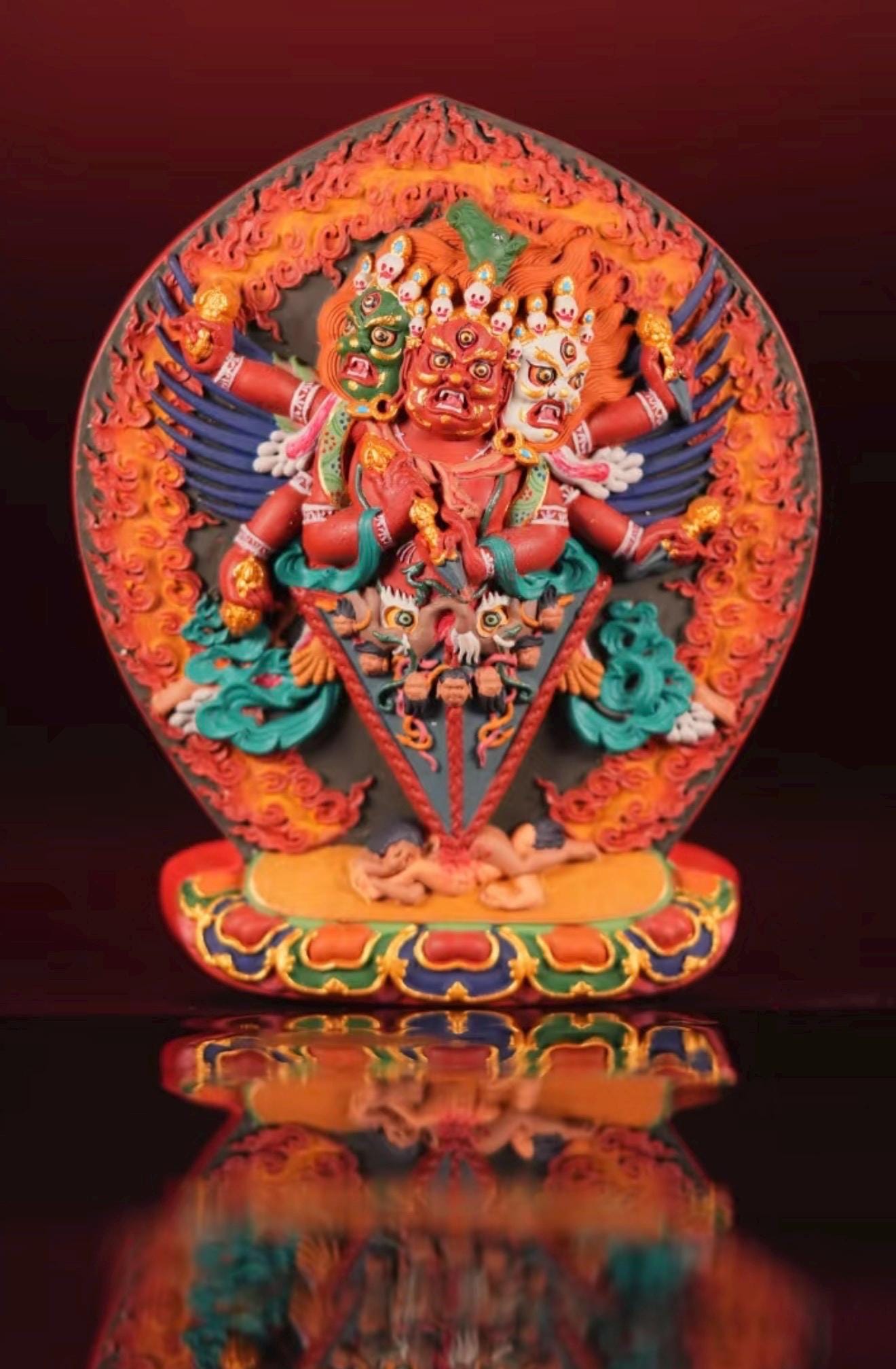Handcrafted Black Hayagriva Phurba 3D Tibetan Thangka | Wrathful Buddhist Shrine Ornament | Sacred Altar Decor