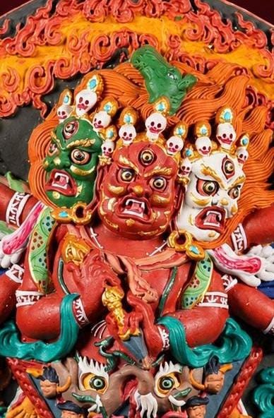 Handcrafted Black Hayagriva Phurba 3D Tibetan Thangka | Wrathful Buddhist Shrine Ornament | Sacred Altar Decor