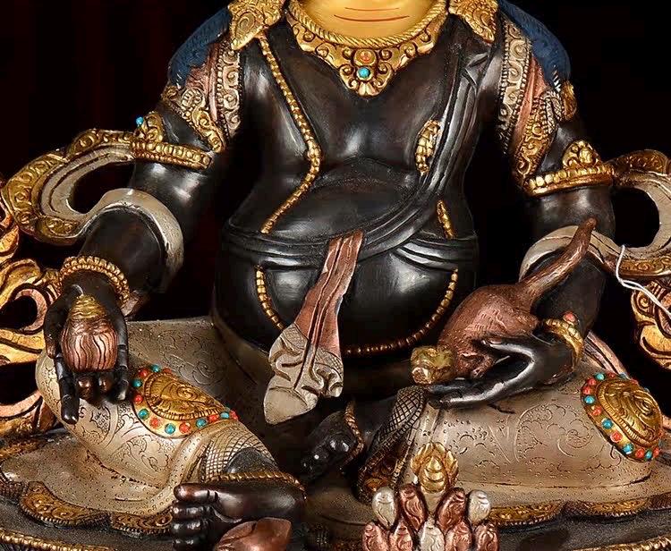 Nepalese Yellow Jambhala Statue, Copper Gold Silver Plated Wealth God Statue, Handmade Tibetan Buddhist Shrine Altar Home Decor