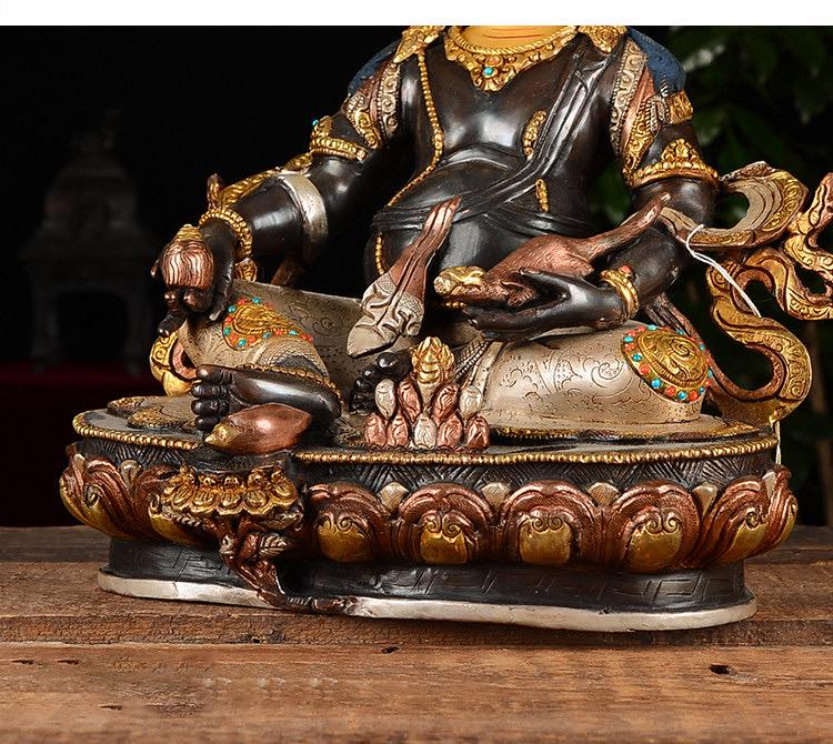 Nepalese Yellow Jambhala Statue, Copper Gold Silver Plated Wealth God Statue, Handmade Tibetan Buddhist Shrine Altar Home Decor