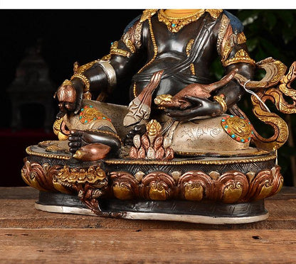 Nepalese Yellow Jambhala Statue, Copper Gold Silver Plated Wealth God Statue, Handmade Tibetan Buddhist Shrine Altar Home Decor