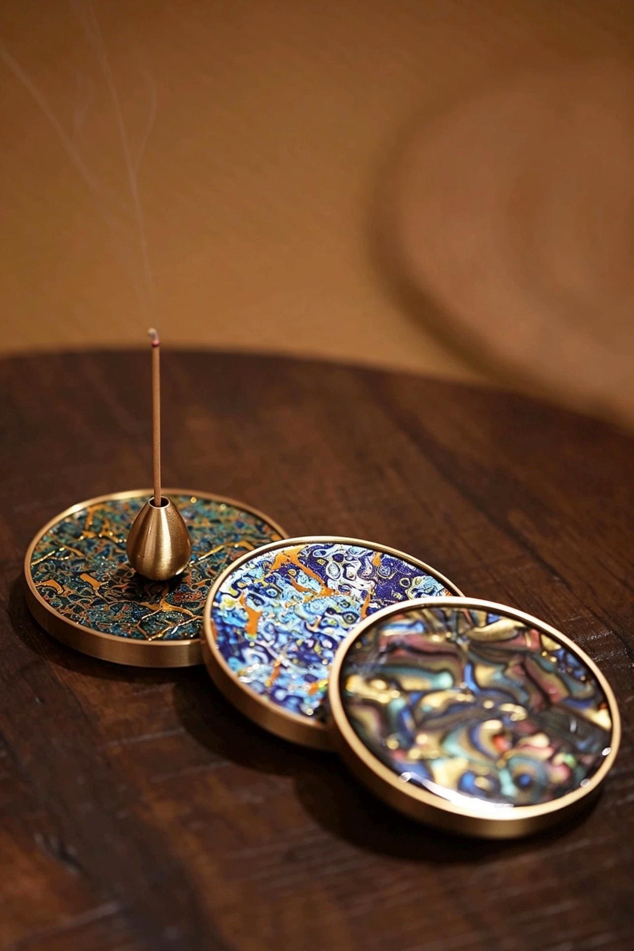 Handmade Lacquerware Incense Plate with Brass Gourd Holder Set, Decorative Incense Ash Catcher, Oriental Incense Burner Gift