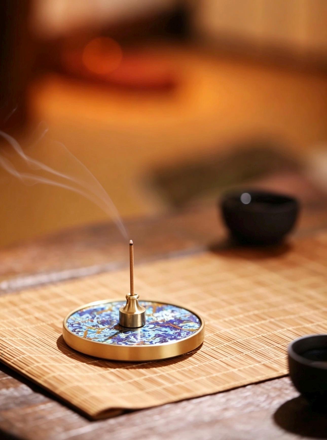 Handmade Lacquerware Incense Plate with Brass Gourd Holder Set, Decorative Incense Ash Catcher, Oriental Incense Burner Gift