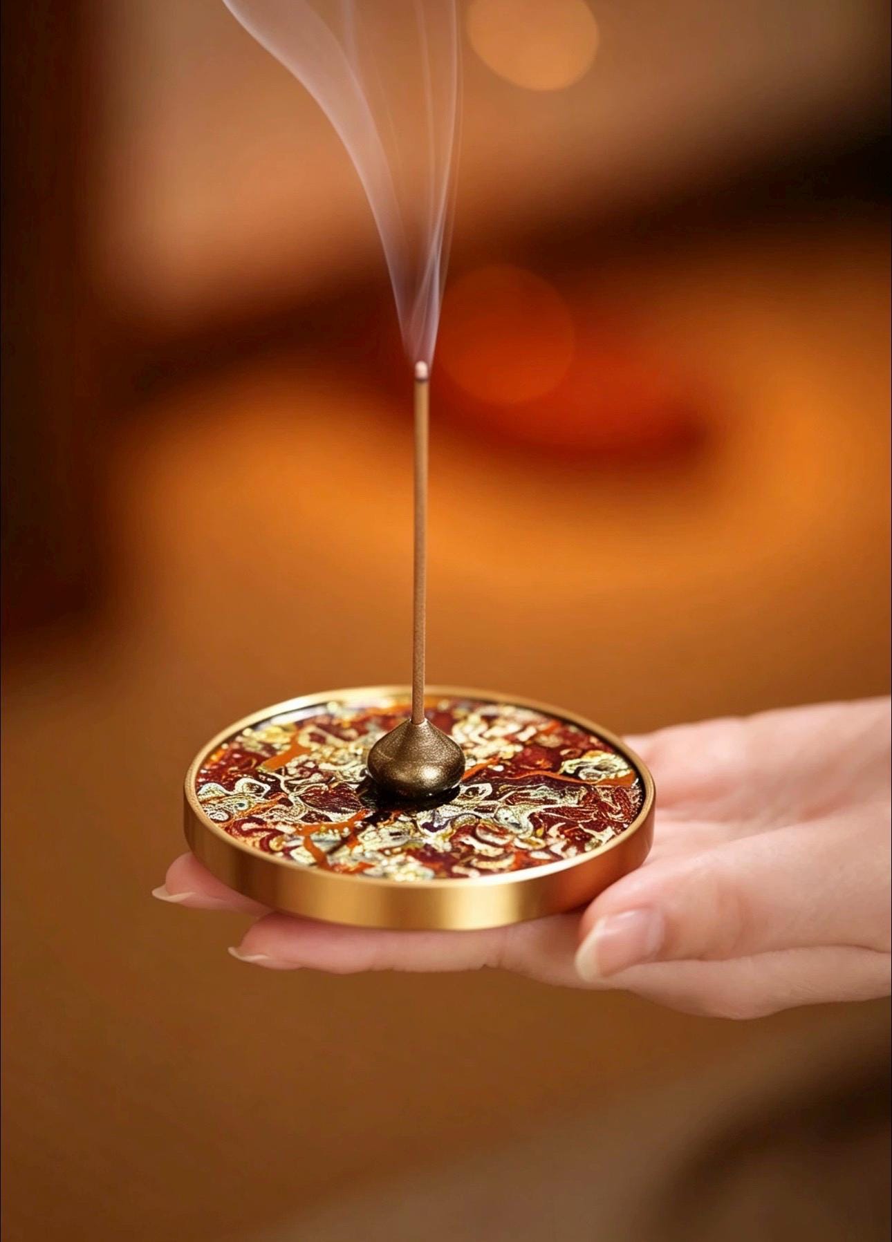 Handmade Lacquerware Incense Plate with Brass Gourd Holder Set, Decorative Incense Ash Catcher, Oriental Incense Burner Gift