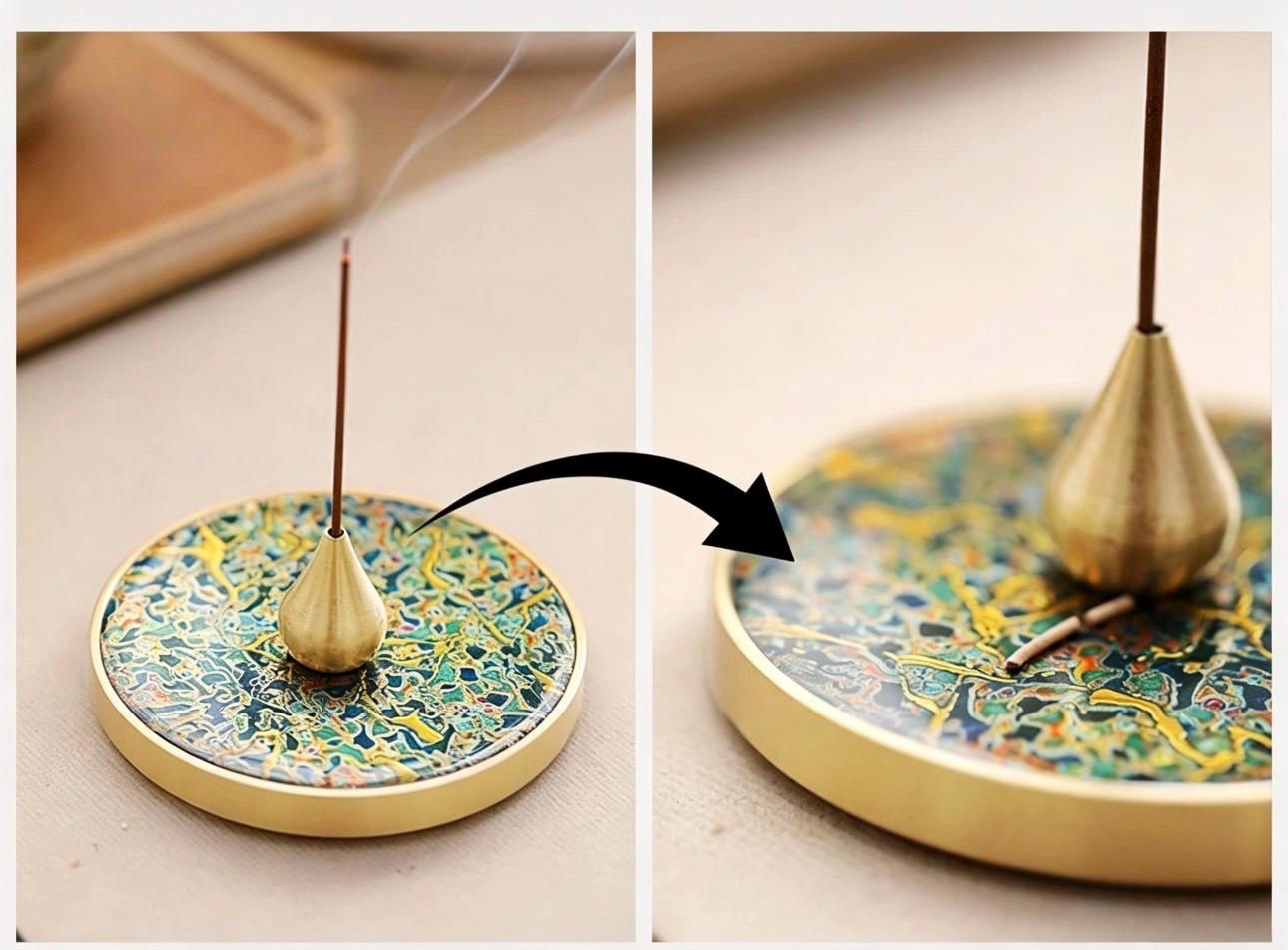 Handmade Lacquerware Incense Plate with Brass Gourd Holder Set, Decorative Incense Ash Catcher, Oriental Incense Burner Gift