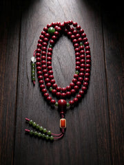 EverestArtStudios Red 108 Mala Beads – 6mm Tibetan Buddhist Prayer Mala with Green Accent Beads