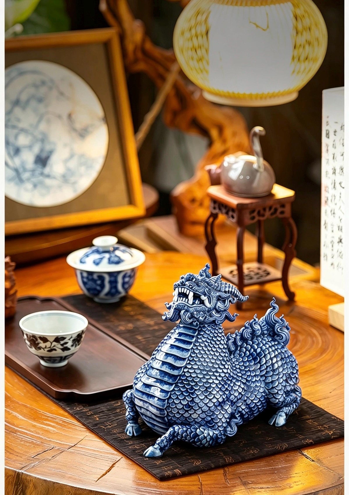 Jingdezhen Ceramic Water Qilin Tea Pet Incense Burner, Creative Mythical Beast Statue, Oriental Home Office Desk Decor Wealth Gift
