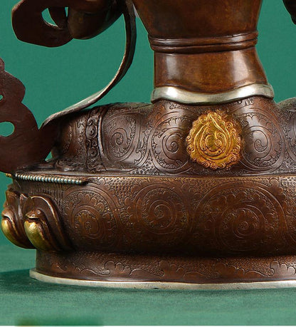 Nepalese Green Tara Statue, Copper Gold Silver Plated Buddhist Goddess Statue, Handmade Tibetan Shrine Altar Home Desktop Decor