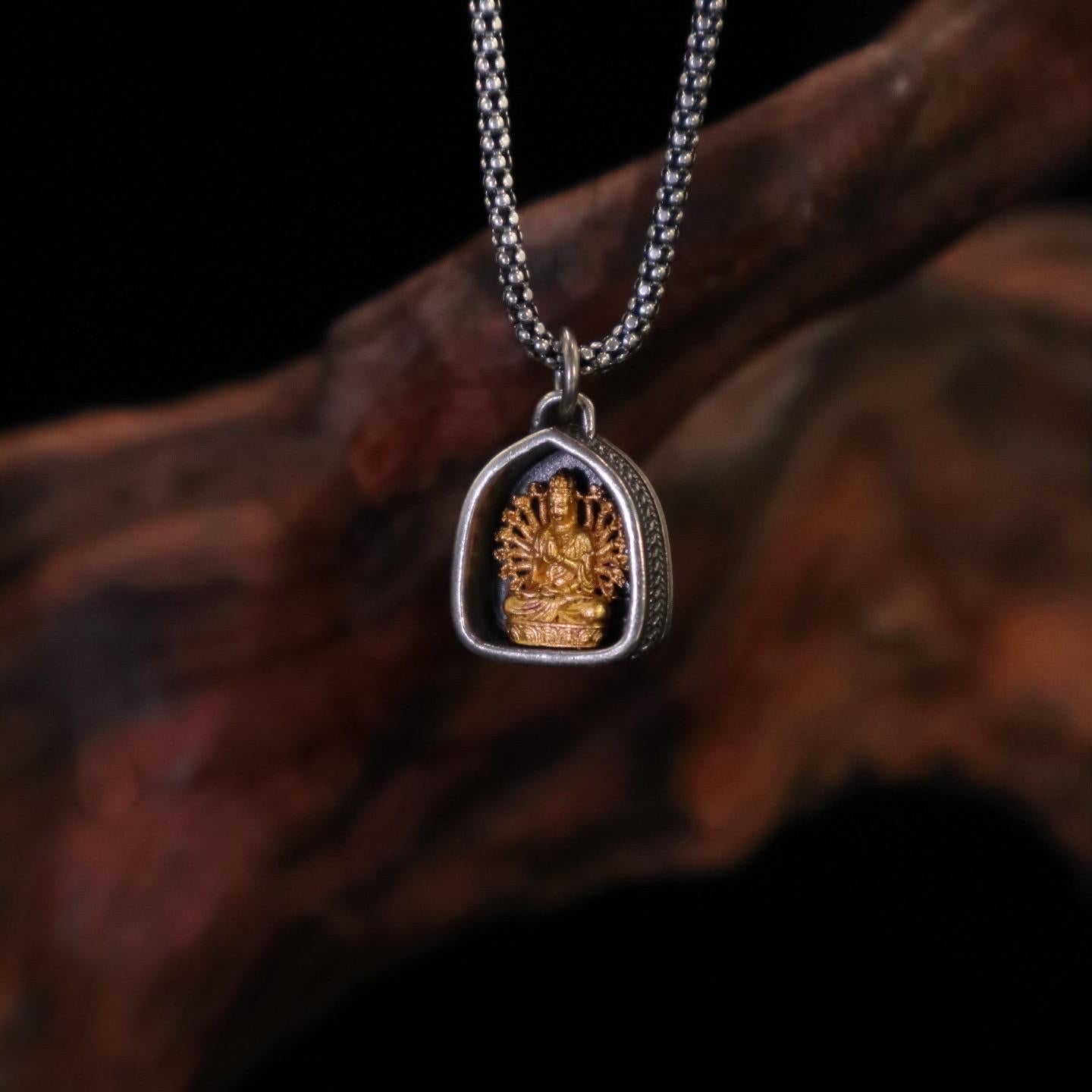 Handmade 925 Silver 24k Gold Gau Box Pendant, Vintage 8 Guardian Buddhas Amulet, Sacred Tibetan Protection Locket Jewelry Gift