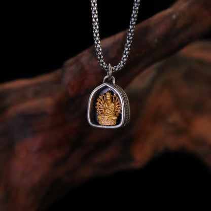 Handmade 925 Silver 24k Gold Gau Box Pendant, Vintage 8 Guardian Buddhas Amulet, Sacred Tibetan Protection Locket Jewelry Gift