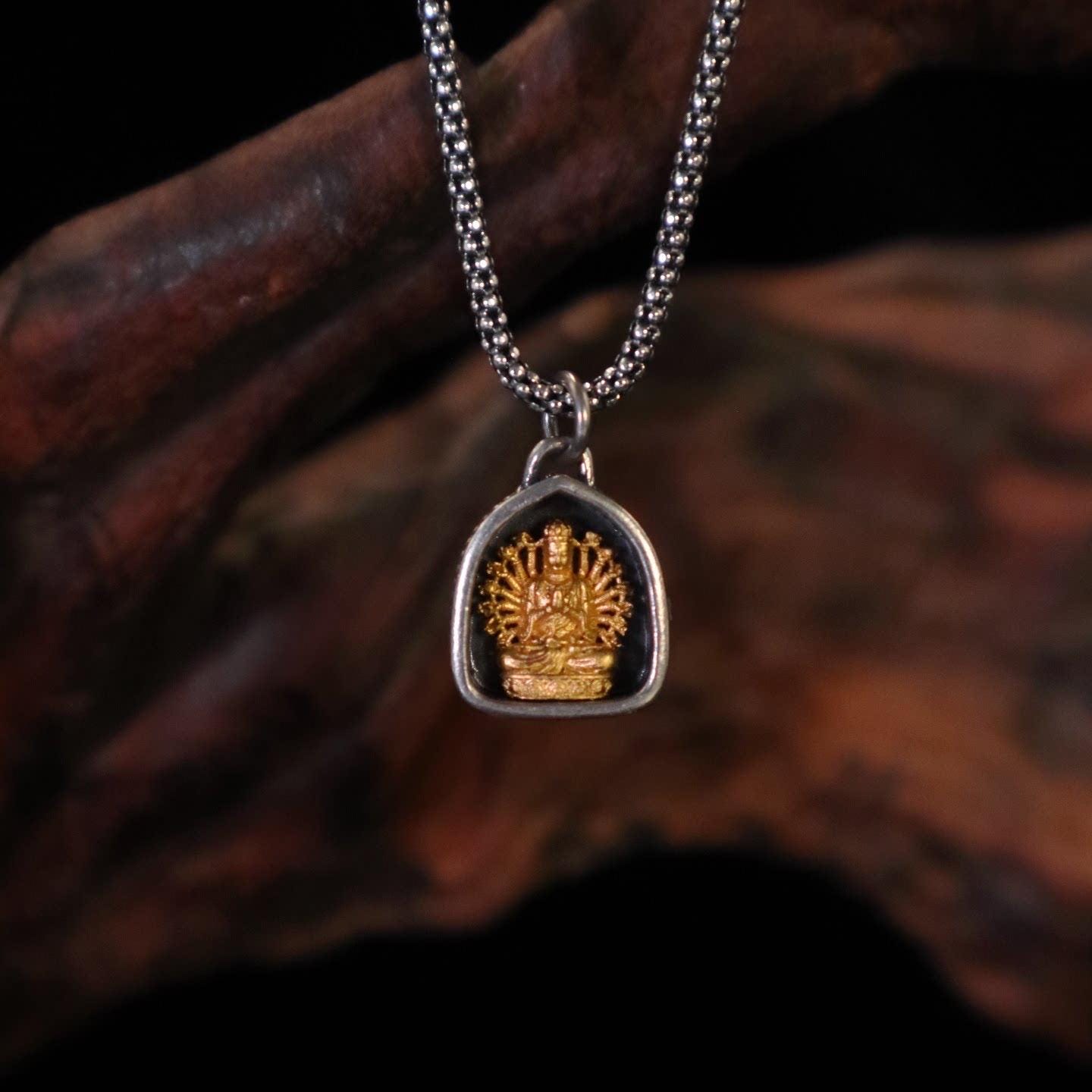 Handmade 925 Silver 24k Gold Gau Box Pendant, Vintage 8 Guardian Buddhas Amulet, Sacred Tibetan Protection Locket Jewelry Gift