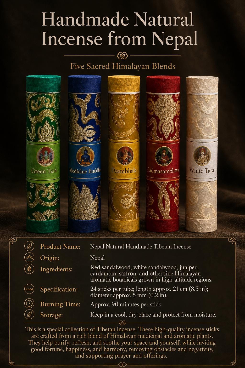 Handmade Natural Tibetan Incense from Nepal | Himalayan Herbal Incense | Buddhist Meditation, Prayer & Home Fragrance