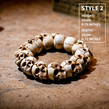 Natural Aged Antler Skull Bead Bracelet – Hand-Carved Charnel Ground Guardian Design