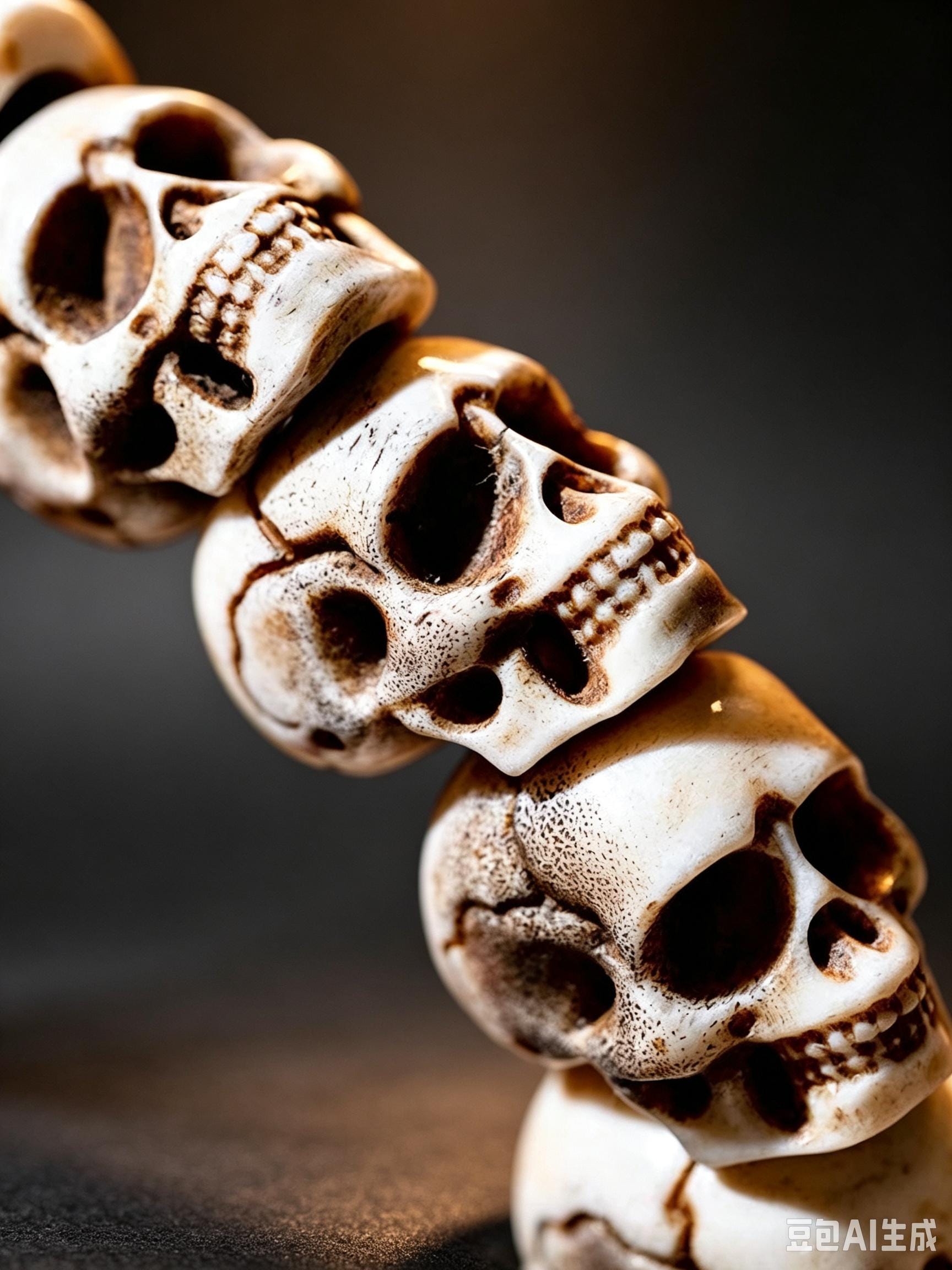 Natural Aged Antler Skull Bead Bracelet – Hand-Carved Charnel Ground Guardian Design