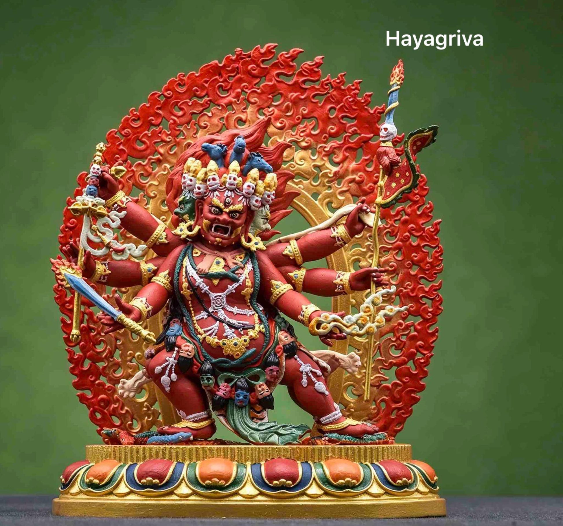 Painted Solid Copper Hayagriva Statue 15cm, Handcrafted Tibetan Buddhist Wrathful Guardian Deity, Vajrayana Altar Decor Gift