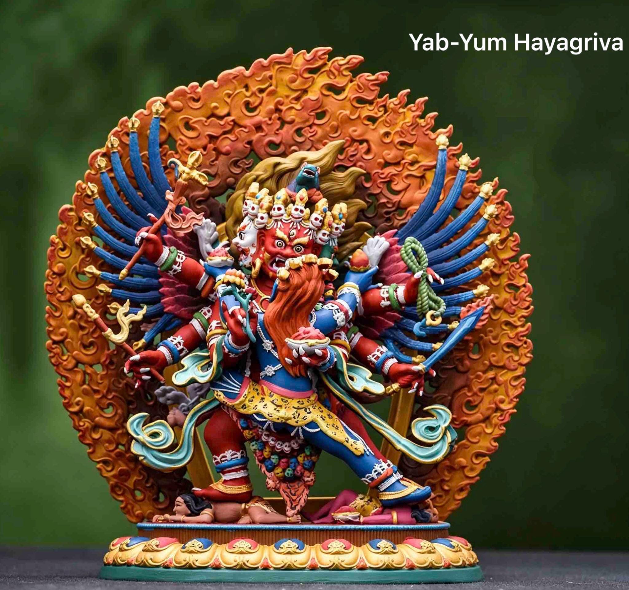 Painted Solid Copper Hayagriva Statue 15cm, Handcrafted Tibetan Buddhist Wrathful Guardian Deity, Vajrayana Altar Decor Gift