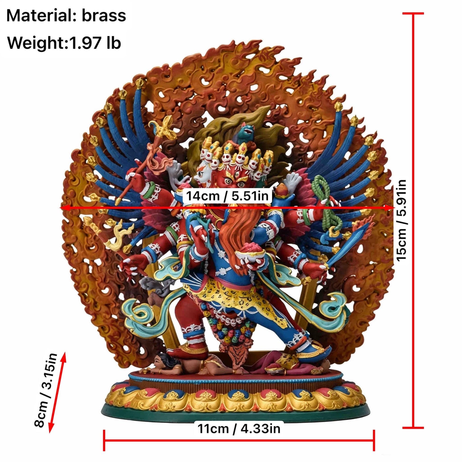 Painted Solid Copper Hayagriva Statue 15cm, Handcrafted Tibetan Buddhist Wrathful Guardian Deity, Vajrayana Altar Decor Gift