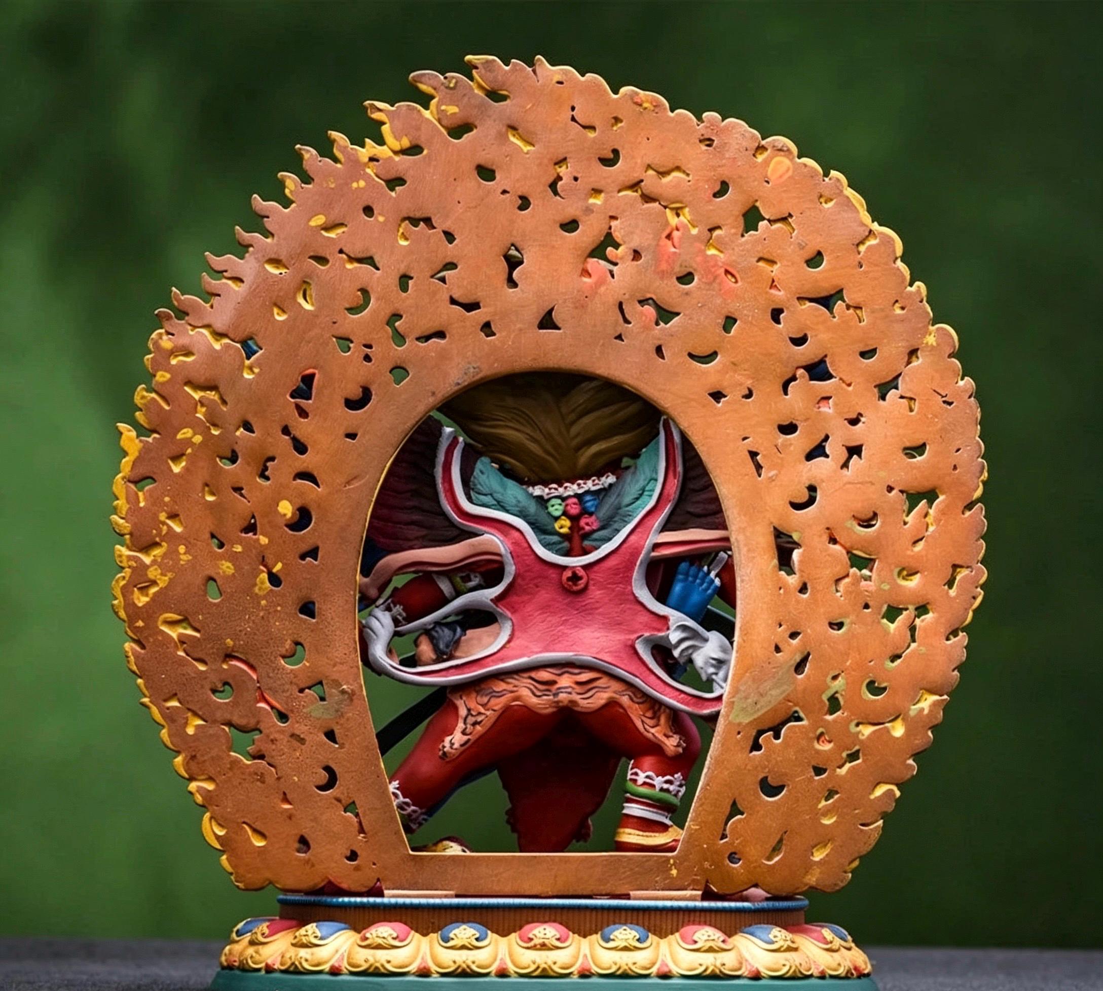 Painted Solid Copper Hayagriva Statue 15cm, Handcrafted Tibetan Buddhist Wrathful Guardian Deity, Vajrayana Altar Decor Gift