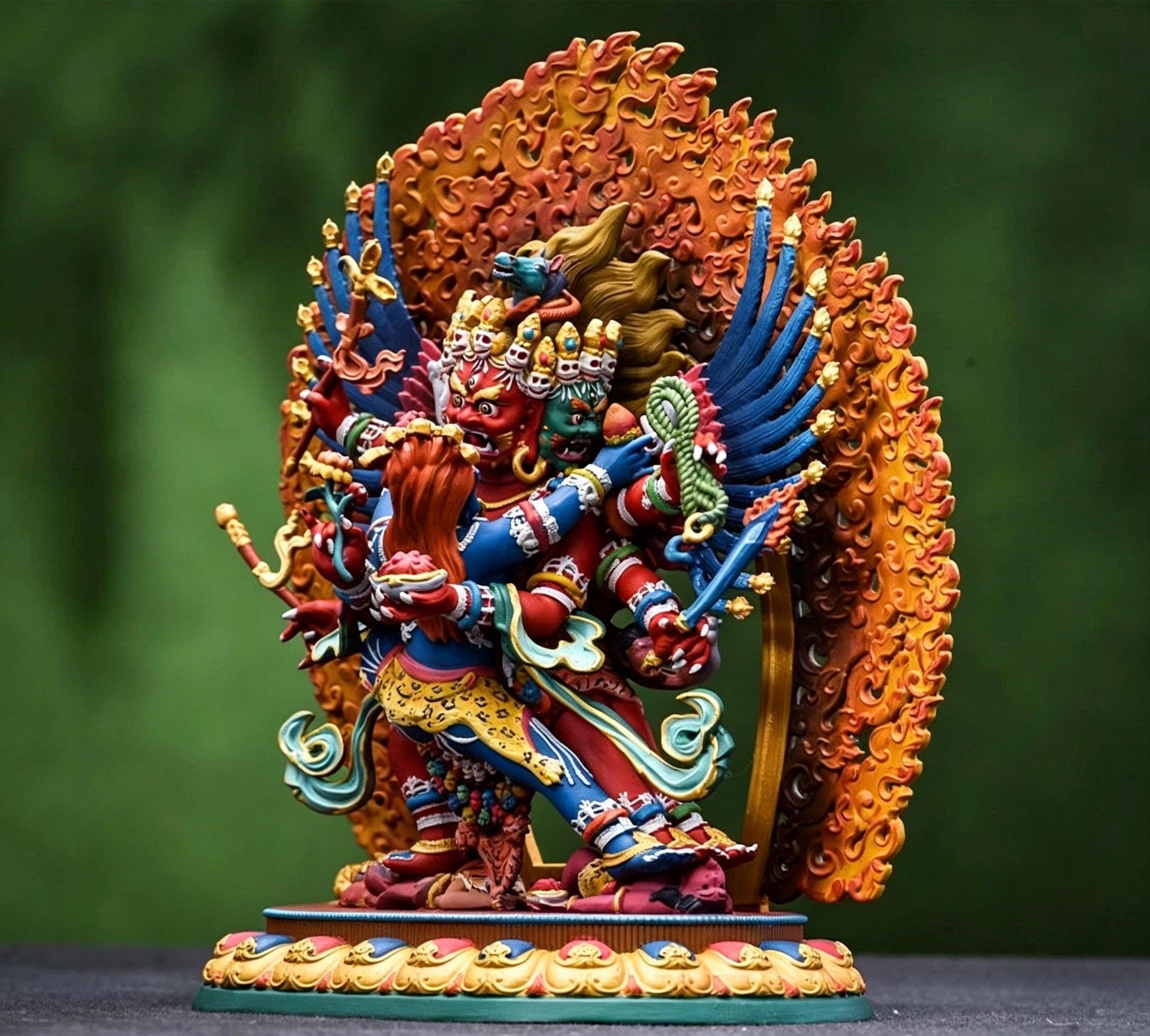 Painted Solid Copper Hayagriva Statue 15cm, Handcrafted Tibetan Buddhist Wrathful Guardian Deity, Vajrayana Altar Decor Gift