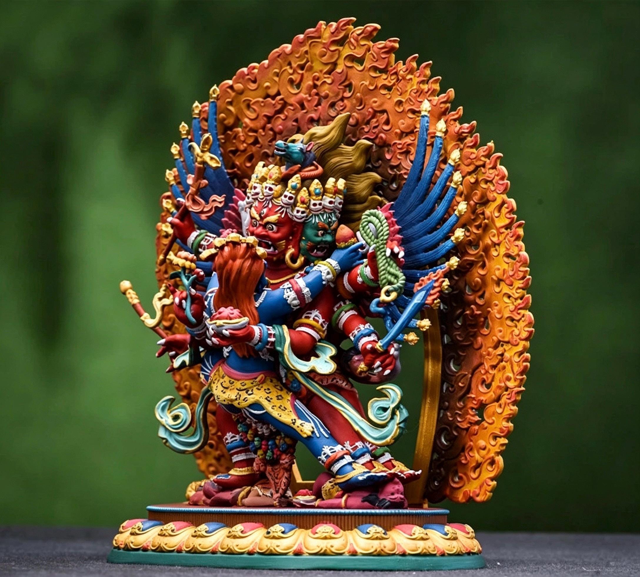 Painted Solid Copper Hayagriva Statue 15cm, Handcrafted Tibetan Buddhist Wrathful Guardian Deity, Vajrayana Altar Decor Gift